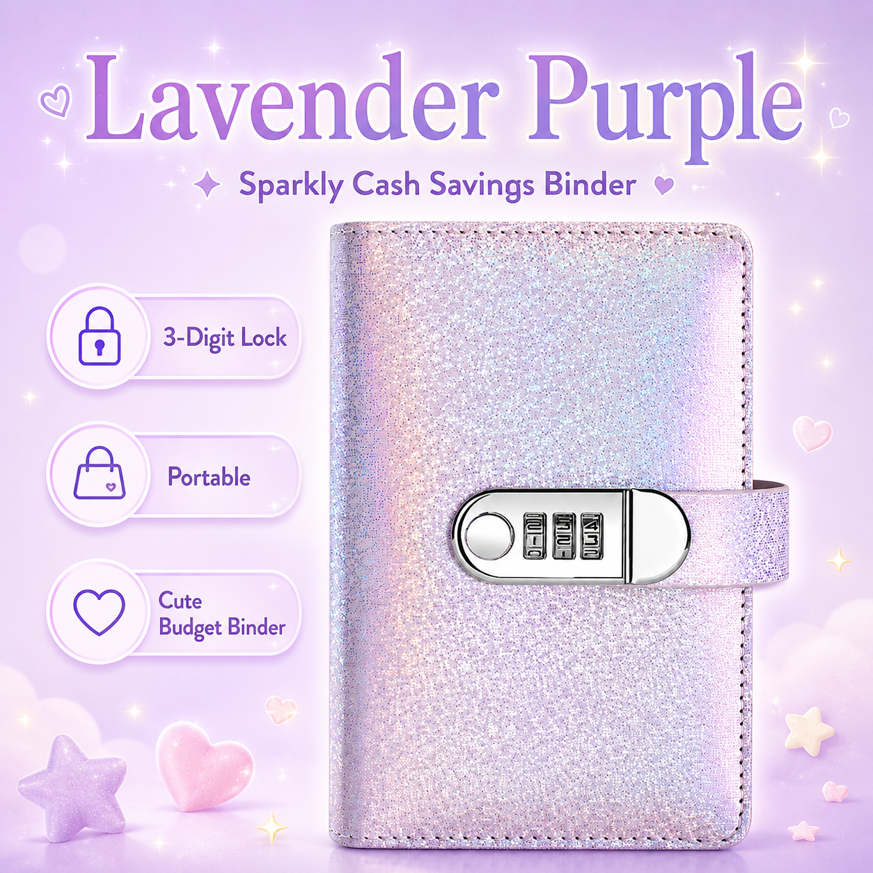✨ SparkleLock opsparingsmappe med 3-cifret kombinationslås – budgetmappe med 100 sider til kontantopsparing, sparemål og gaver 💖