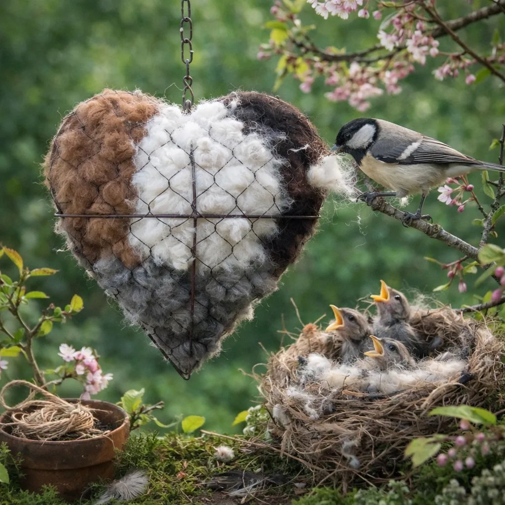 🕊️ Håndlavet fuglerede i alpacafiber formet som et hjerte
