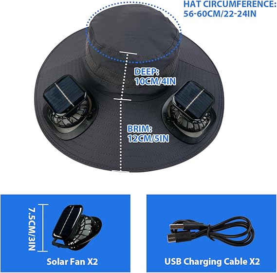 🧢 Solcelledrevet hat med ventilator – aftagelig, genopladelig ventilator, stor skygge, ideel til vandring, fiskeri & outdoor ☀️