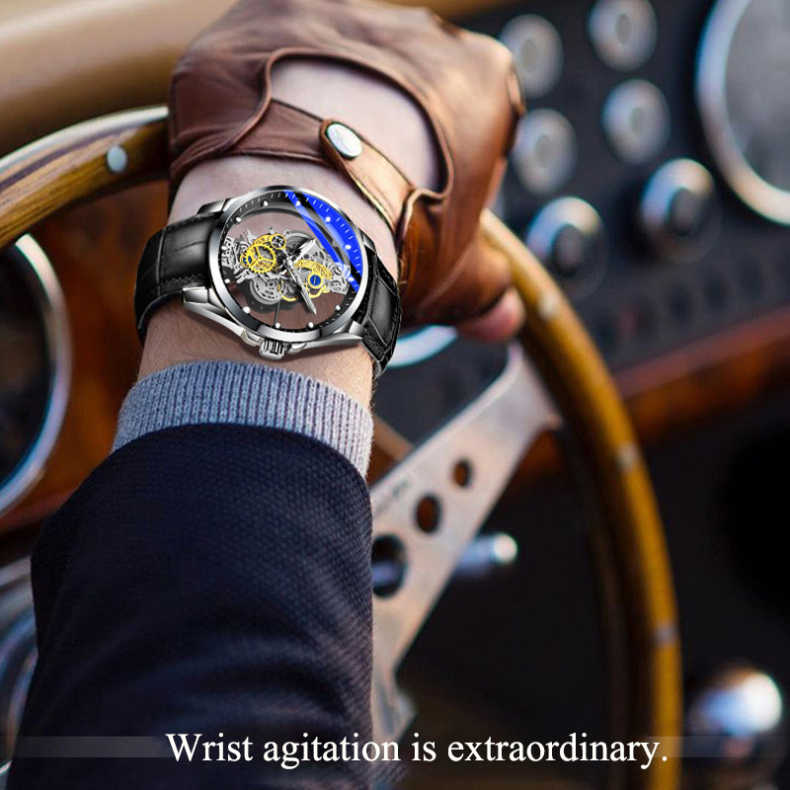 Dobbeltsidet skeleton-ur med automatisk tourbillon-stil og ikke-mekanisk urværk