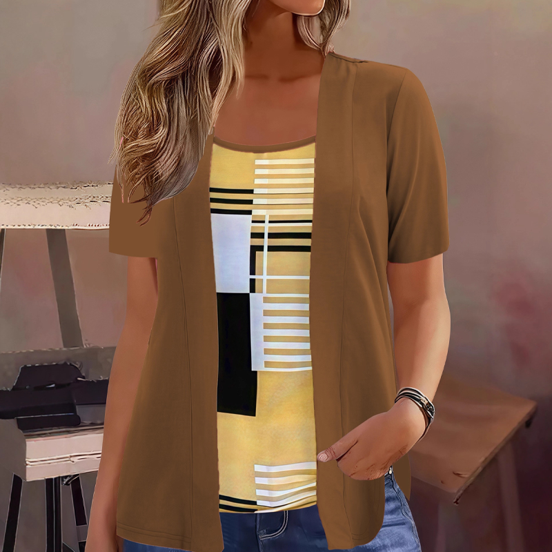 🌿 Damebluse med farveblokke og 2-i-1-look