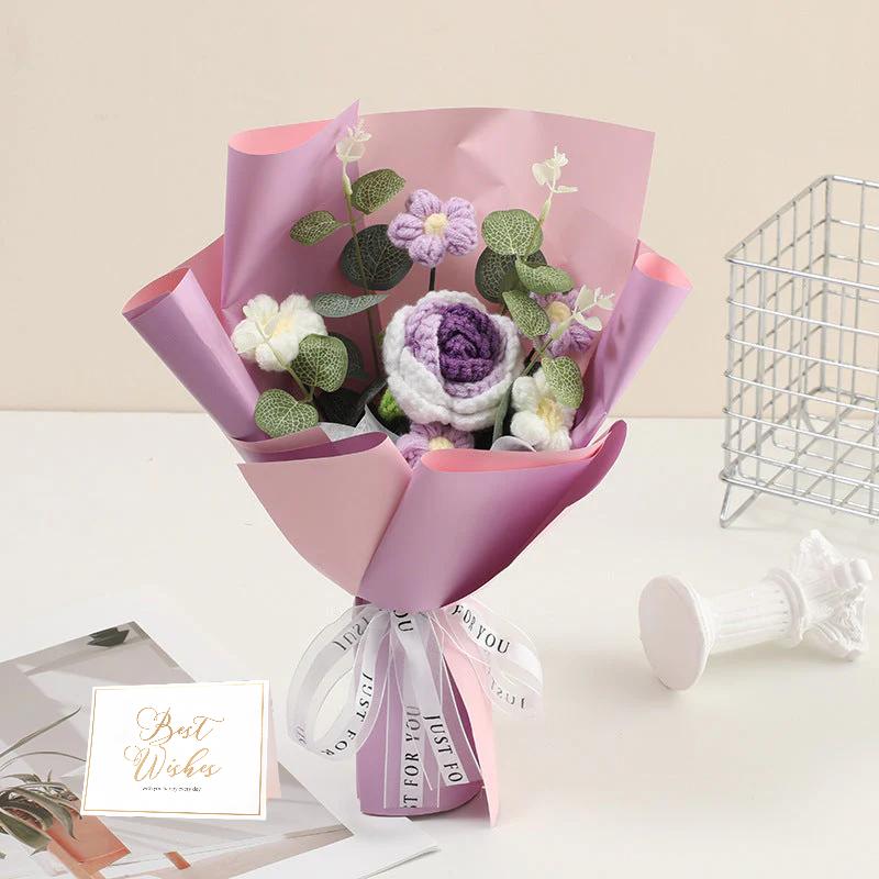 💕Mors dag-tilbud 50 % rabat!💕Håndlavet delikat hæklet blomsterbuket