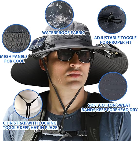 🧢 Solcelledrevet hat med ventilator – aftagelig, genopladelig ventilator, stor skygge, ideel til vandring, fiskeri & outdoor ☀️