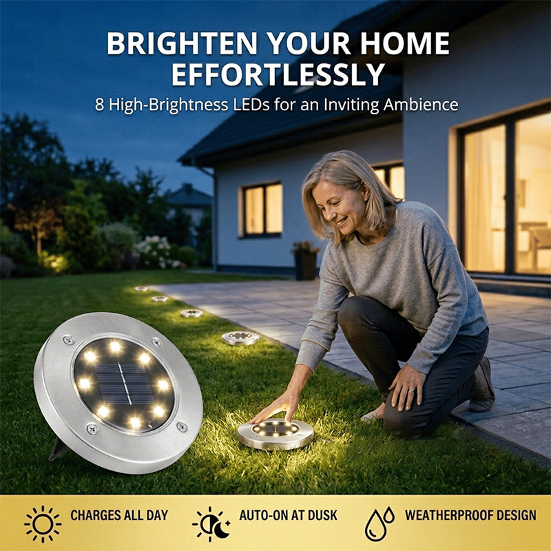 8-LED solcelle-marklamper til haven udendørs