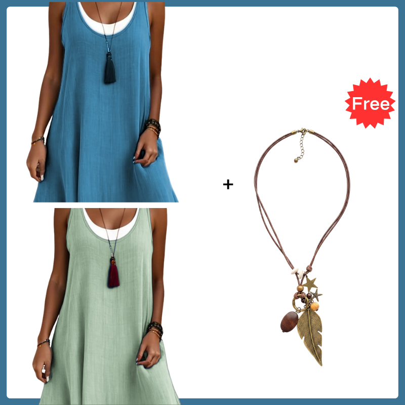 ⏰Sidste dag med 50 % rabat💃 Dame casual løs ærmeløs kjole med todelt look