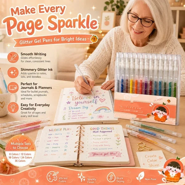 ⏳Sidste dag – specialpris: 129,95 kr.!!💥🎁Glitter-gelpen-sæt – skriver glat 🎨