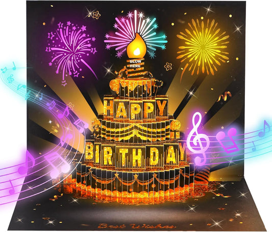3D Pop-up musikalsk fødselsdagskort med lys og sang🎵🎂