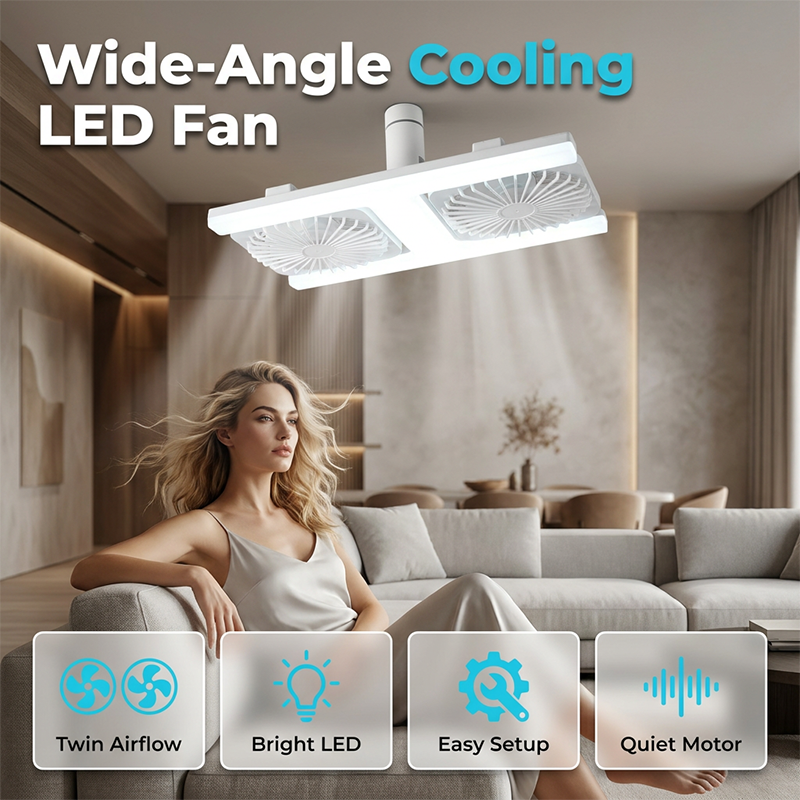 🌬️✨ Dobbelt loftventilator med LED-lys – moderne design med fjernbetjening til stue og soveværelse
