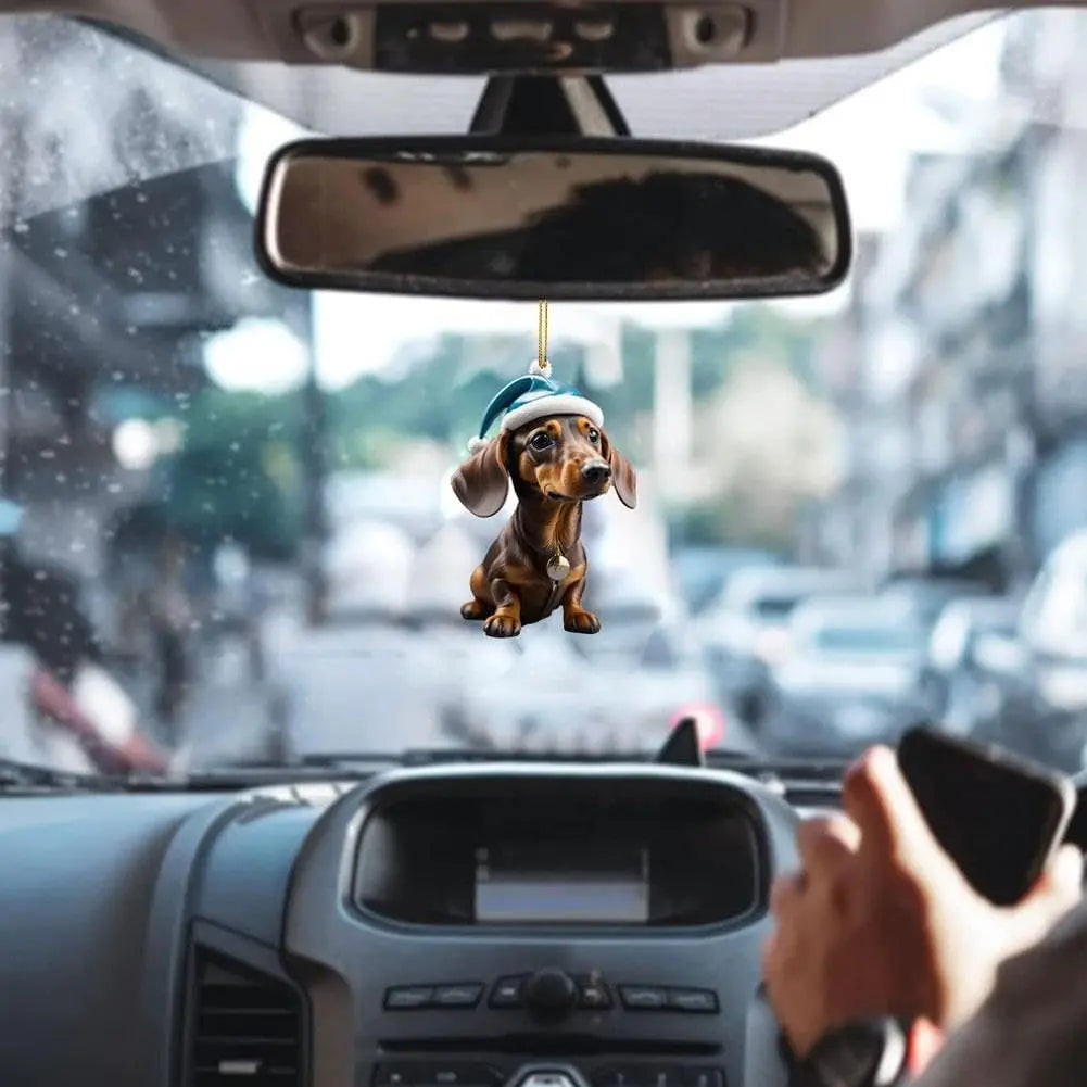 Sjovt juleophæng med gravhund til bilen