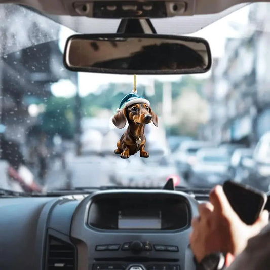Sjovt juleophæng med gravhund til bilen
