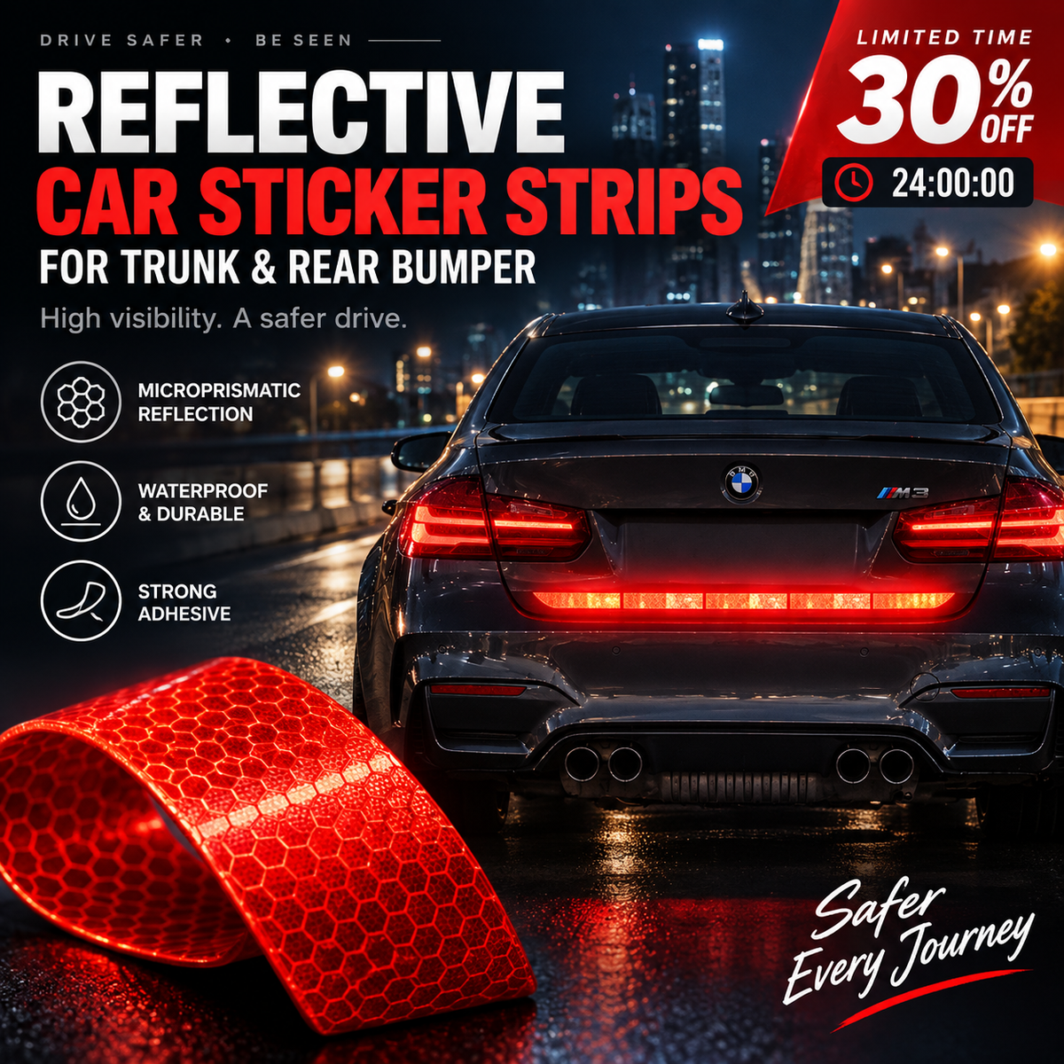 🚗 BEGRÆNSET TID: 50% RABAT! 🔥Reflekterende bilstriber til bagklap og bagkofanger