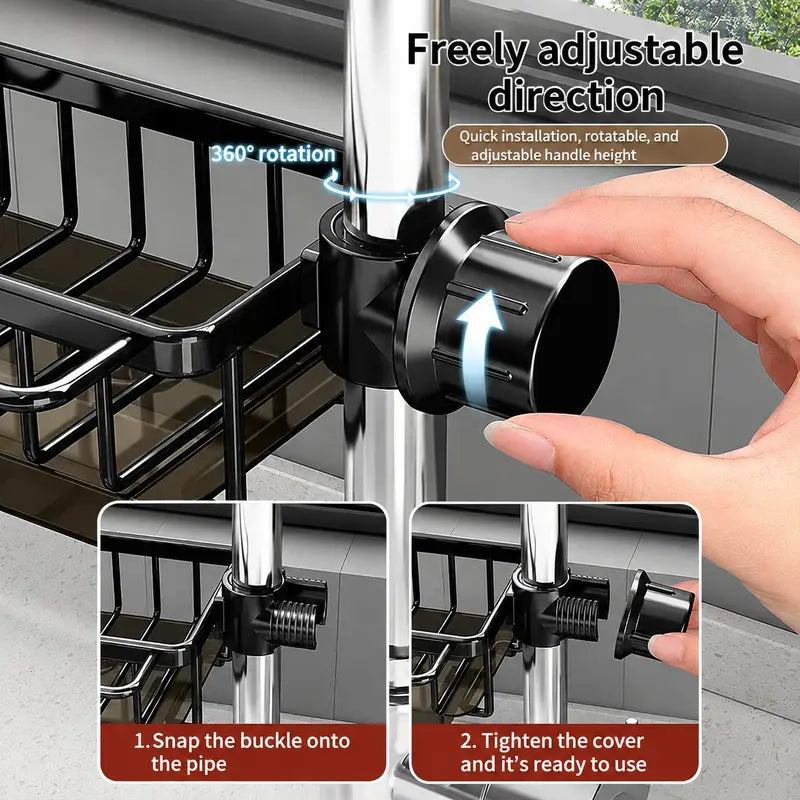 🧽Rustfrit stativ til vandhane & svamp – organiserer vasken hurtigt✨🚰