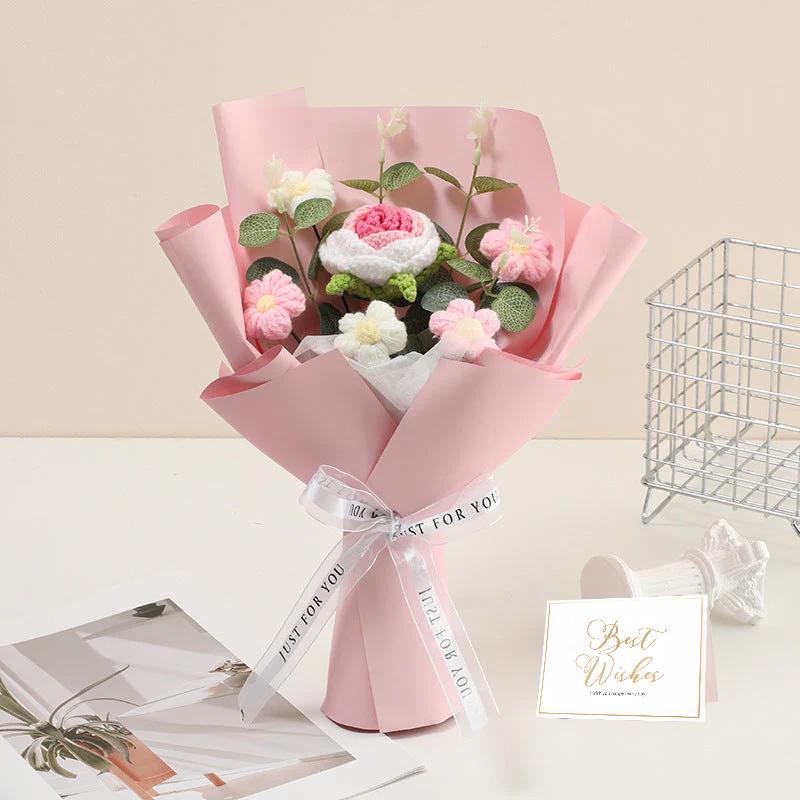 💕Mors dag-tilbud 50 % rabat!💕Håndlavet delikat hæklet blomsterbuket