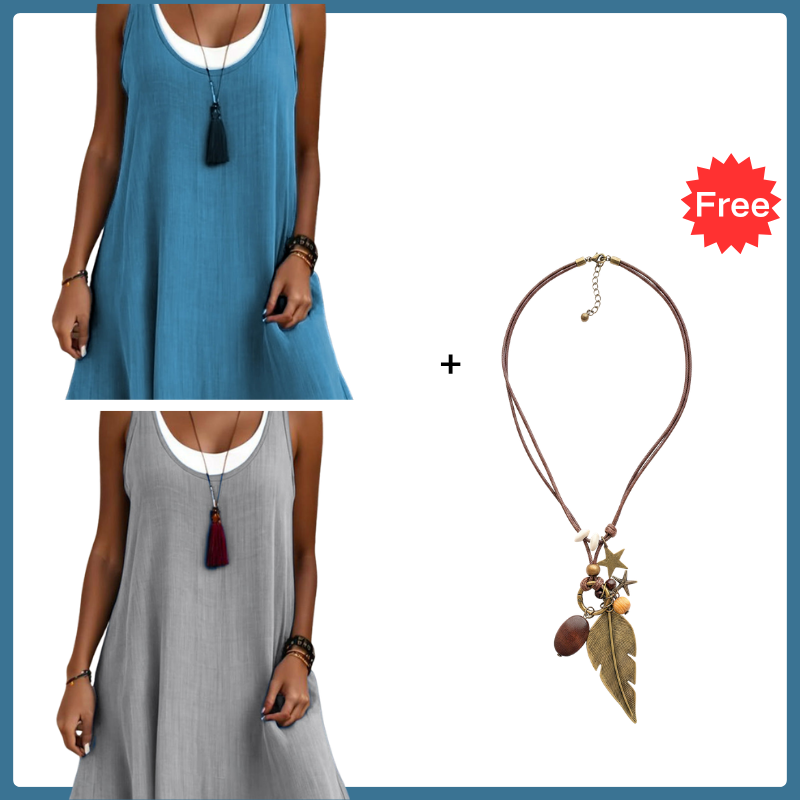 ⏰Sidste dag med 50 % rabat💃 Dame casual løs ærmeløs kjole med todelt look