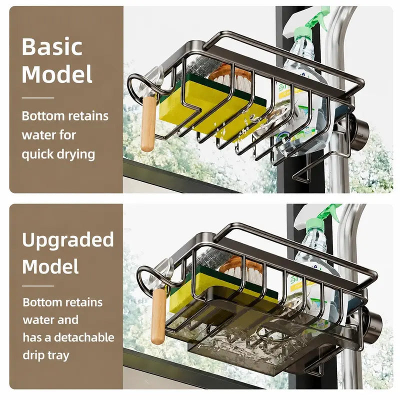 🧽Rustfrit stativ til vandhane & svamp – organiserer vasken hurtigt✨🚰