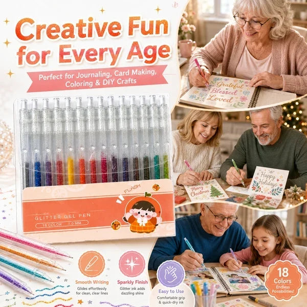 ⏳Sidste dag – specialpris: 129,95 kr.!!💥🎁Glitter-gelpen-sæt – skriver glat 🎨