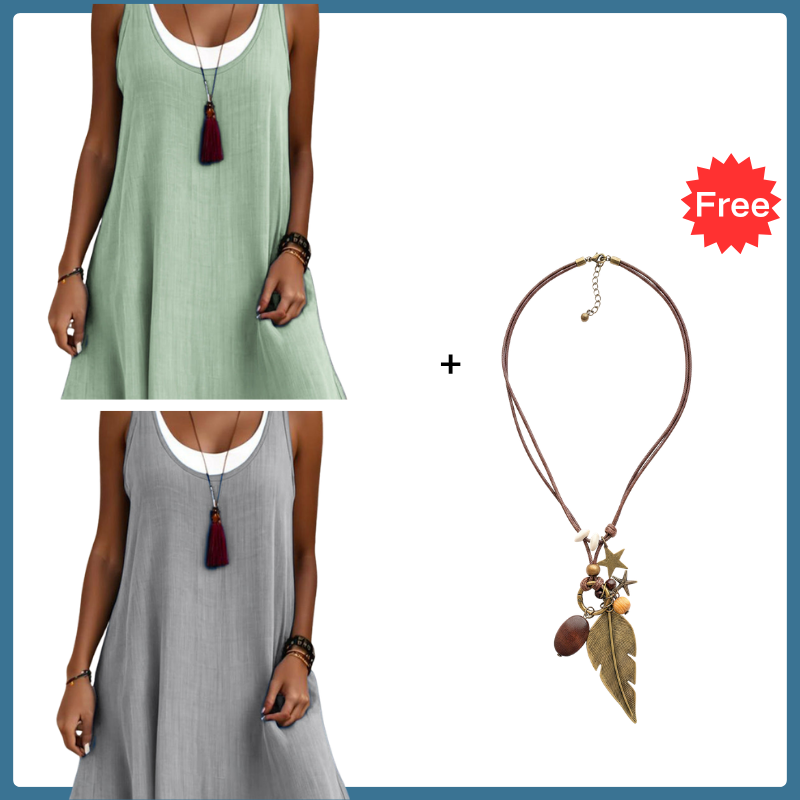 ⏰Sidste dag med 50 % rabat💃 Dame casual løs ærmeløs kjole med todelt look
