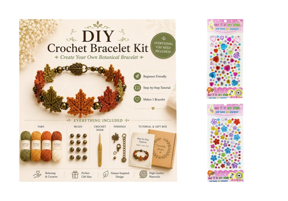 🧶Naturinspireret DIY-hæklet armbåndssæt 🧘 mindsk stress, mens du skaber bærbar kunst med dine egne hænder