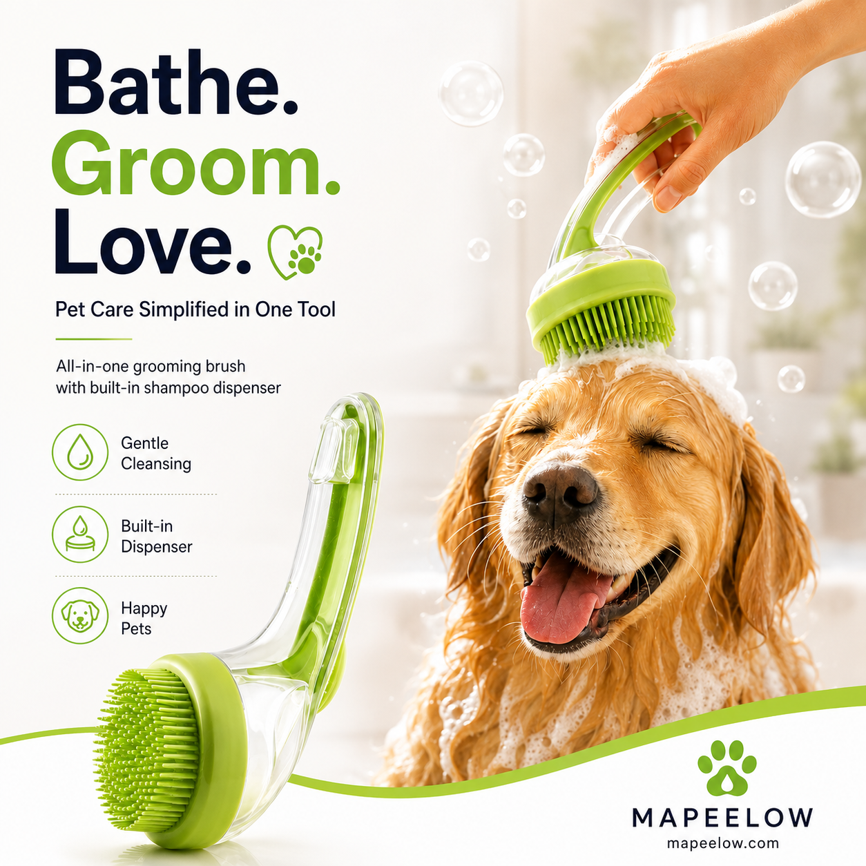Kæledyrsbadebørste med Langt Håndtag og Shampoo-dispenser