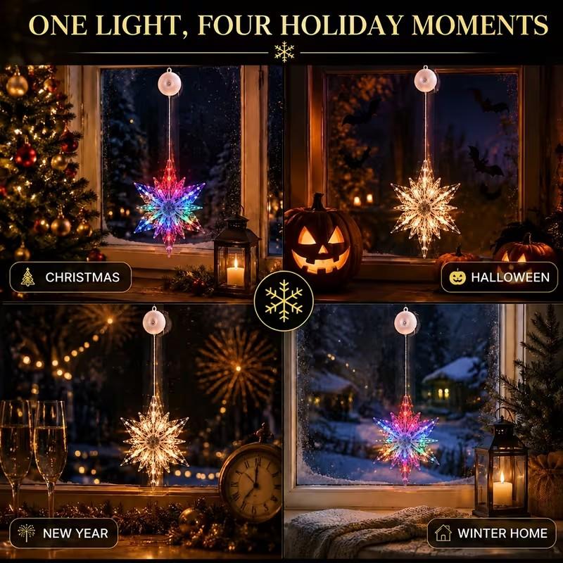 ⏳SIDSTE UDSALGSDAG 🎄❄️ DIY LED-sugekoplamper med julesnefnug ✨ | Batteridrevne, varmt og flerfarvet lys, vindueslamper med sugekop, julepynt til hjem og fest
