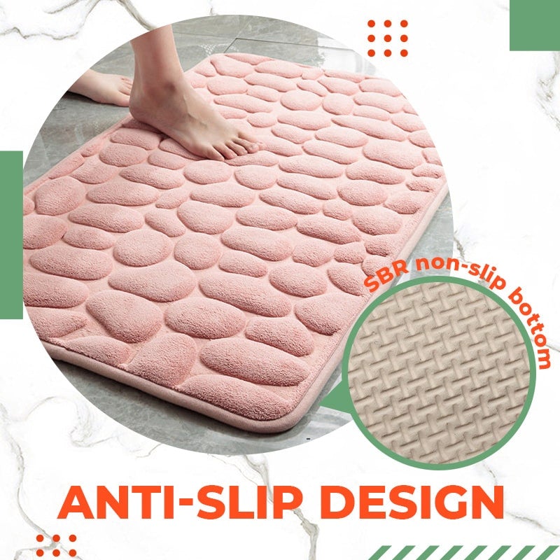 Skridsikker bademåtte i præget blød sten-look med memory foam