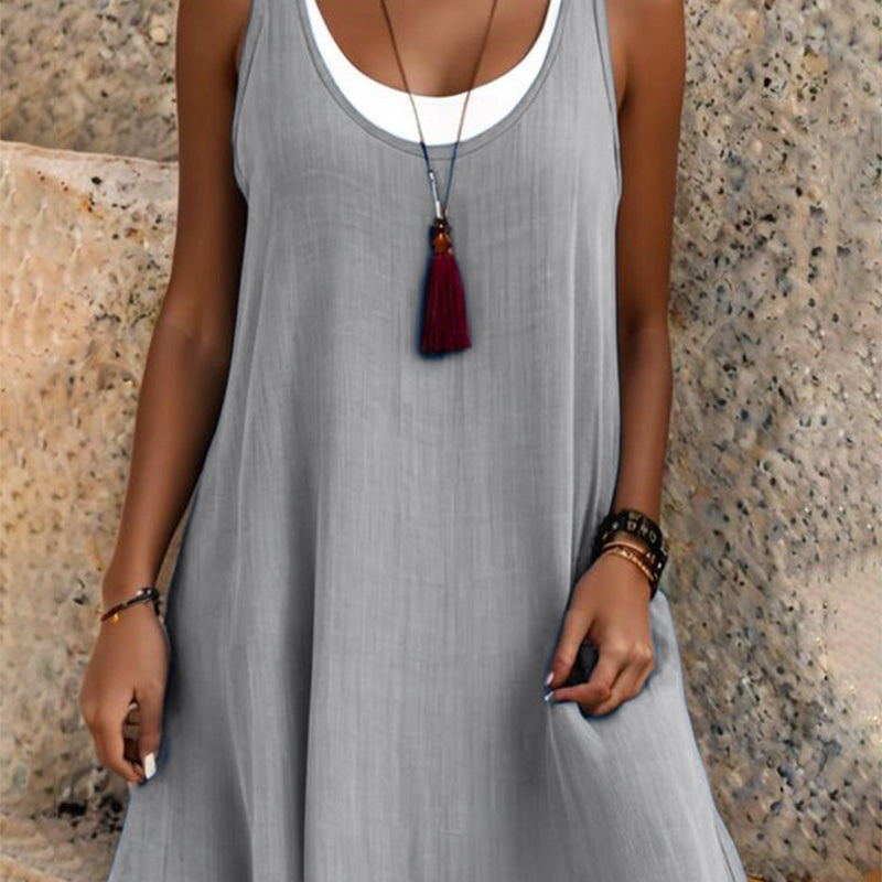 ⏰Sidste dag med 50 % rabat💃 Dame casual løs ærmeløs kjole med todelt look