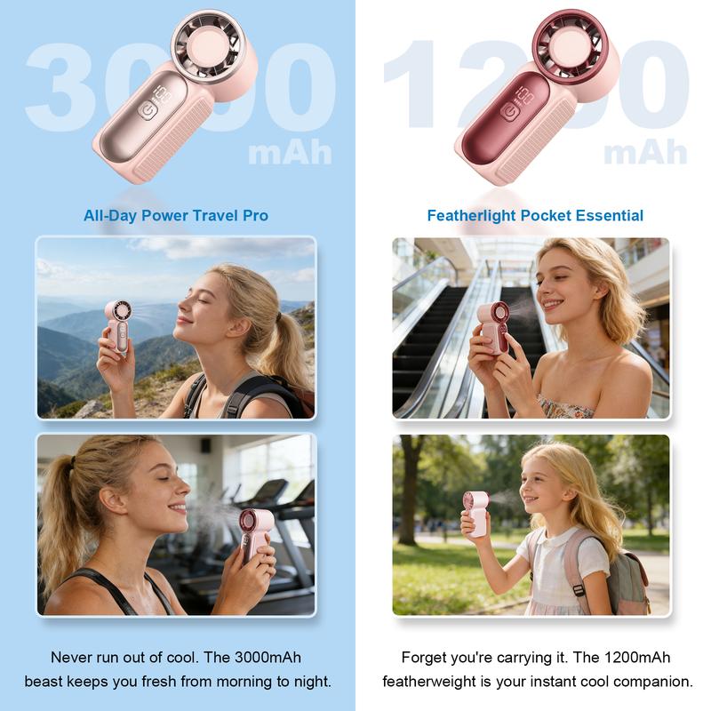 Mini håndholdt ventilator med LED-display – 👍 5-trins turbo lommeventilator. ✨ USB-genopladelig, højhastighedskøling til rejser & makeup. Perfekt gave. Bærbar køling