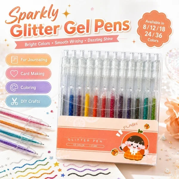 ⏳Sidste dag – specialpris: 129,95 kr.!!💥🎁Glitter-gelpen-sæt – skriver glat 🎨
