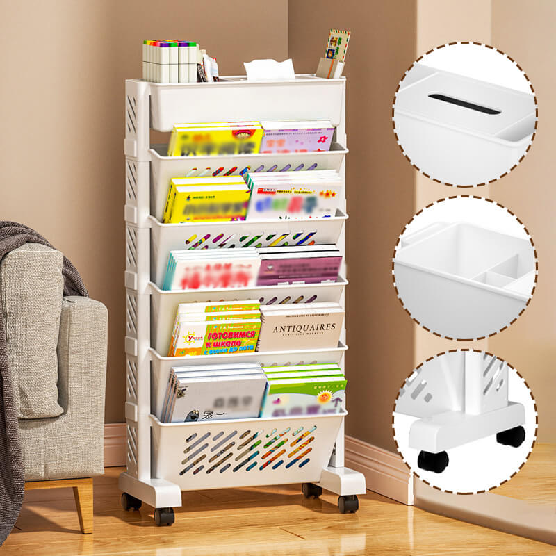 📚 50 % RABAT! 🛒 Mobil bogreol – 5 eller 6 niveauer på hjul ✨