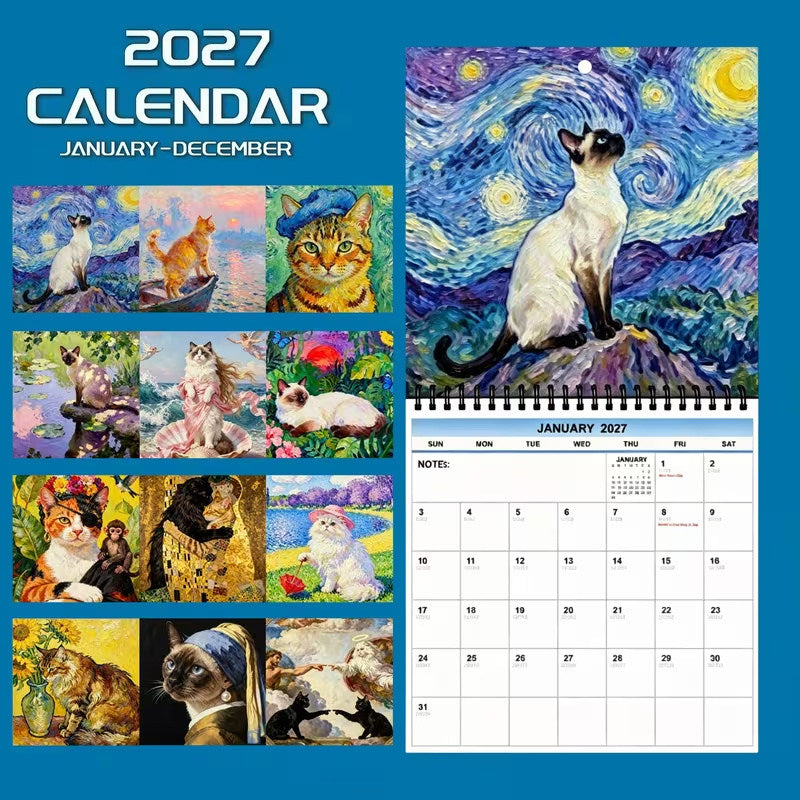 🐾 Vægkalenderkollektion 2027 – sjove katte, Highland-køer & kunstmotiver