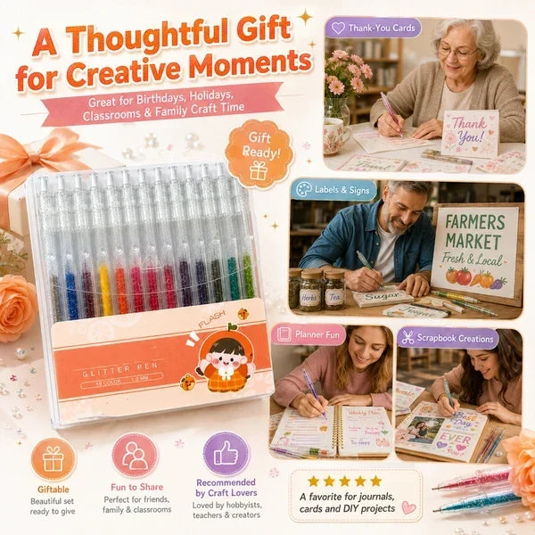 ⏳Sidste dag – specialpris: 129,95 kr.!!💥🎁Glitter-gelpen-sæt – skriver glat 🎨