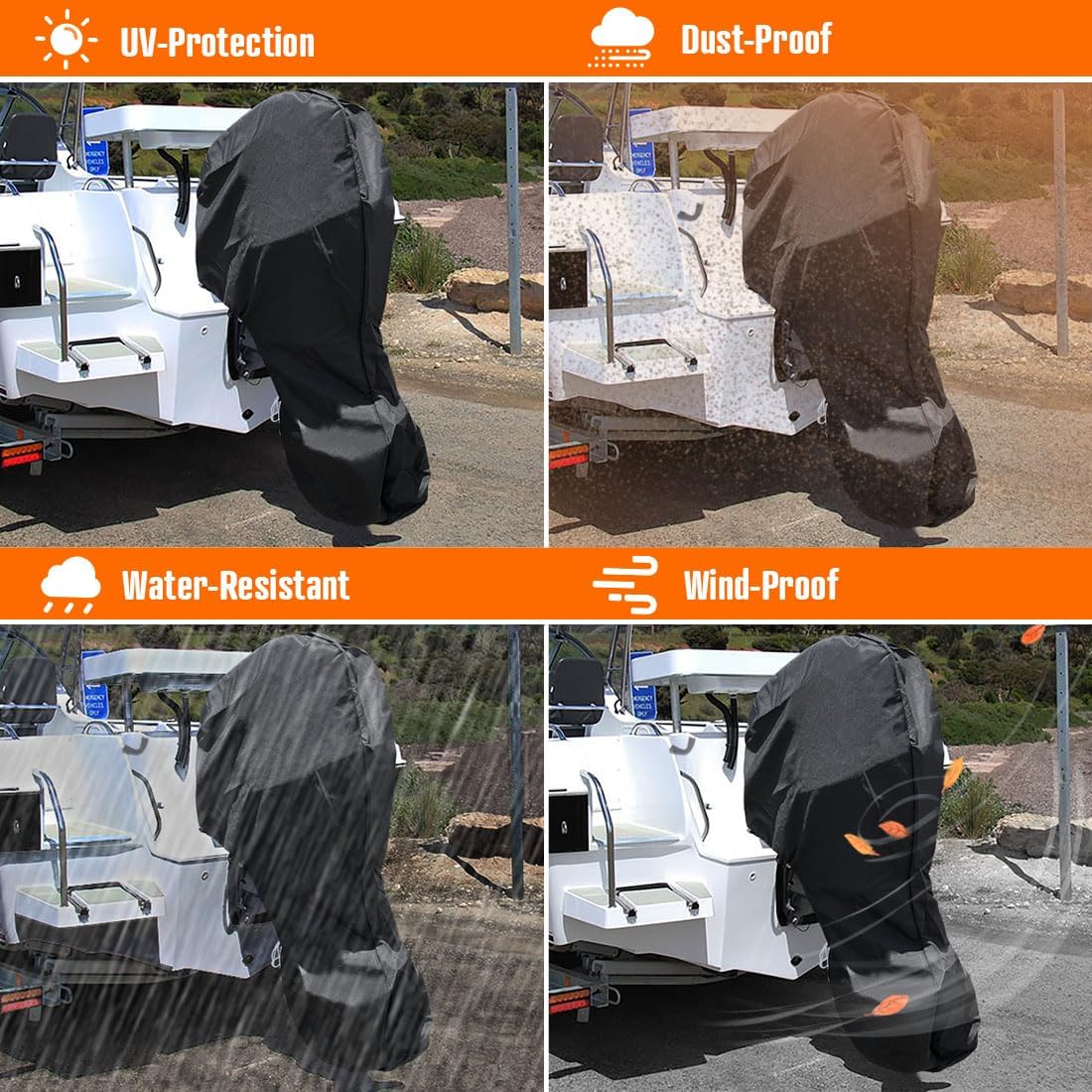 🚤❄️ 50 % RABAT – HELDÆKKENDE BÅDMOTOROVERTRÆK I 420D OXFORD – BESKYT PÅHÆNGSMOTOREN MOD REGN, SNE & UV, UDEN VÆRKTØJ! 🛡️