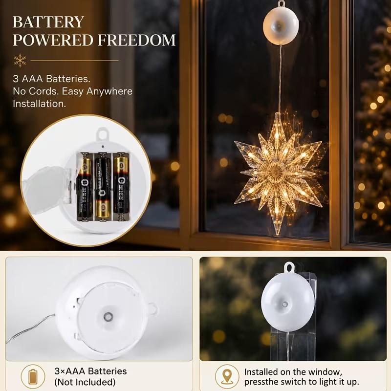 ⏳SIDSTE UDSALGSDAG 🎄❄️ DIY LED-sugekoplamper med julesnefnug ✨ | Batteridrevne, varmt og flerfarvet lys, vindueslamper med sugekop, julepynt til hjem og fest