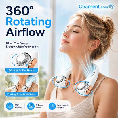 🍃 50% RABAT NU! 💨 Halsventilator med aircondition – stille, bærbar og 360° drejbar – perfekt til sommeren 🌞