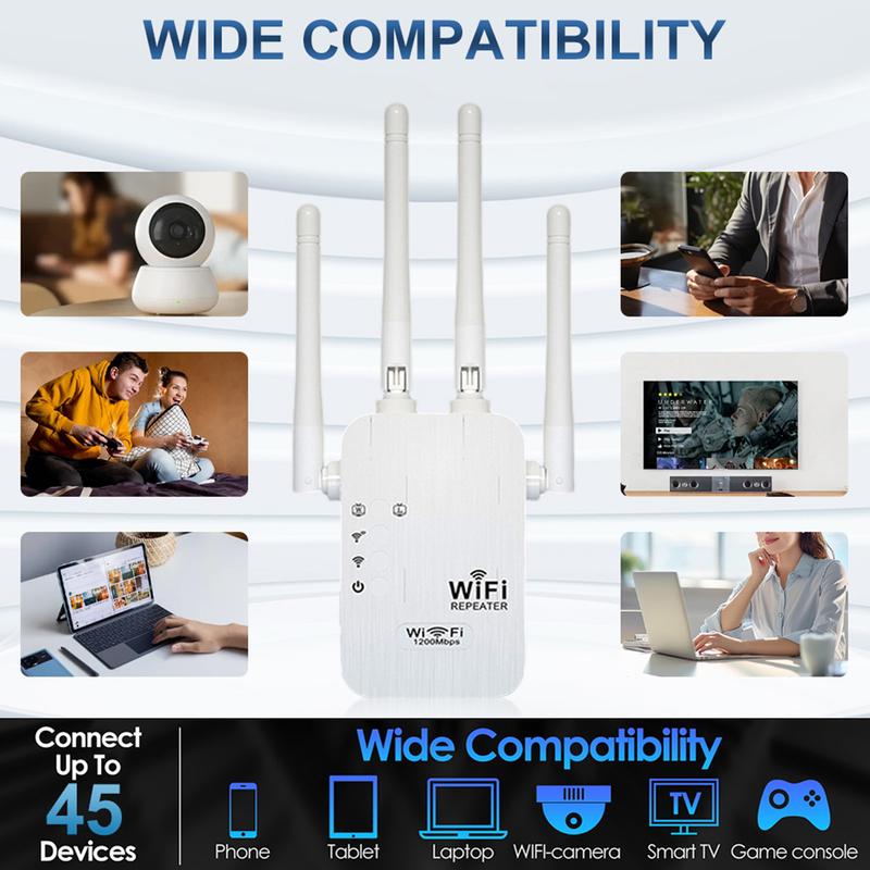 🏠 1200 Mbps WiFi-forstærker – dækker 930 m², 50 enheder og dual band boost 🌐