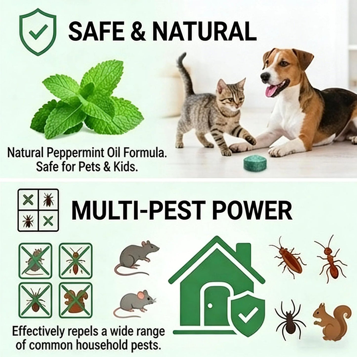 🏠🛡️ 50% rabat! Allround-afskrækkende piller – effektive mod 🐍, 🐀, 🕷️,🪳 , 🐜. Giftfri og sikre for kæledyr. Bruges indendørs og udendørs.