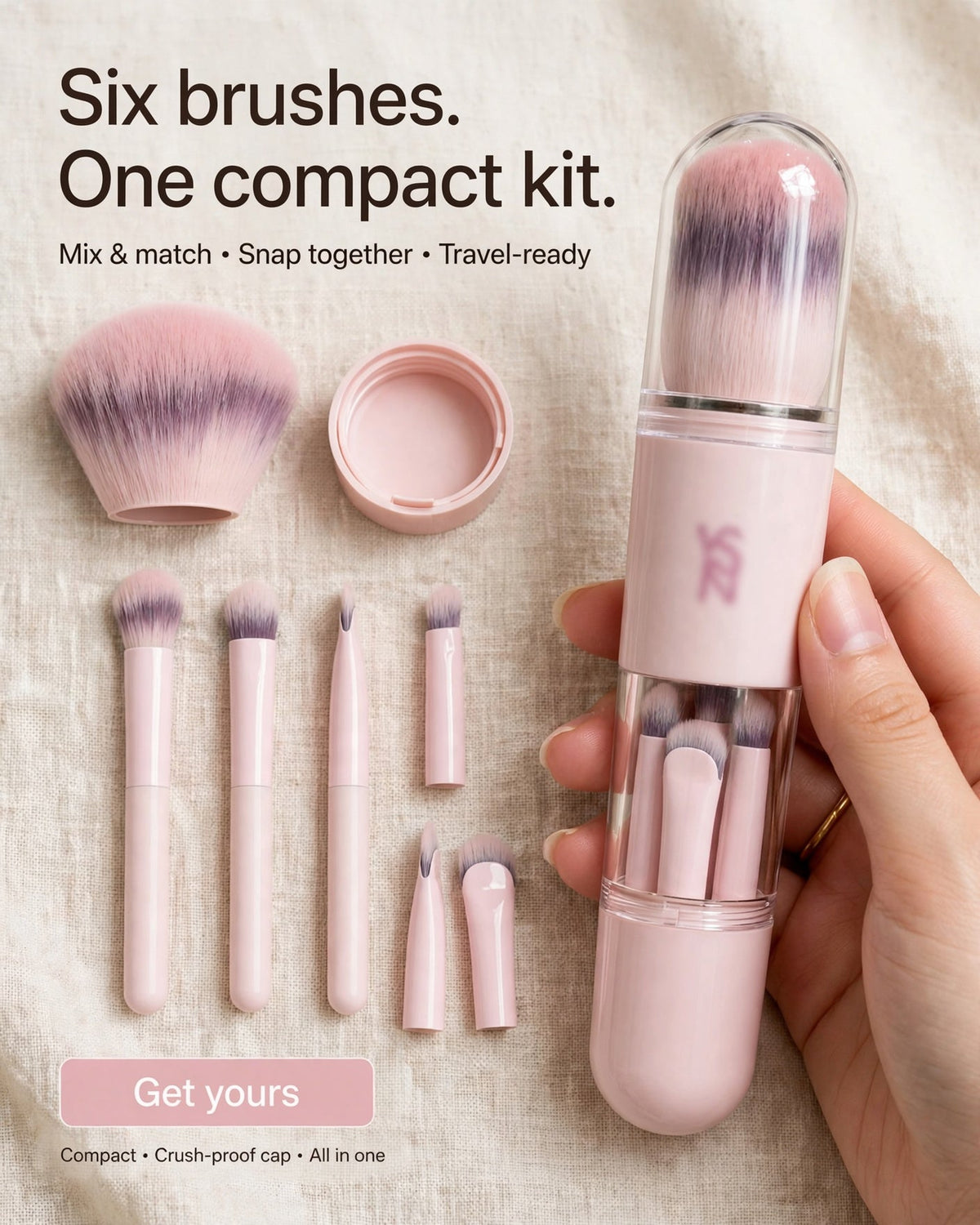 🖌️SIDSTE UDSALGSDAG – 60% RABAT!!📢 Bærbart udtrækkeligt makeupbørstesæt – multifunktionelt rejseredskab med pudderbørste, blushbørste og silikonebørste til læber