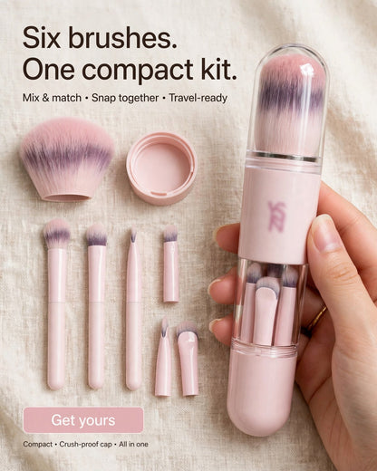 🖌️SIDSTE UDSALGSDAG – 60% RABAT!!📢 Bærbart udtrækkeligt makeupbørstesæt – multifunktionelt rejseredskab med pudderbørste, blushbørste og silikonebørste til læber