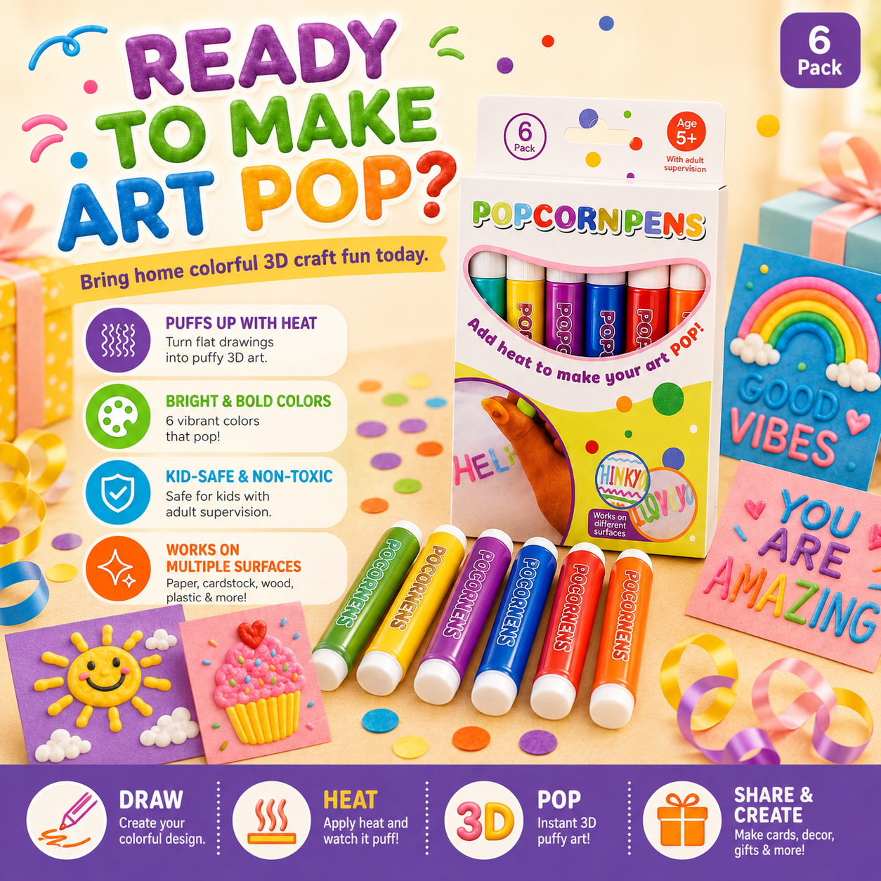 🎨 DIY-pensel til boble-popcornmaling (kræver opvarmning) 🎁