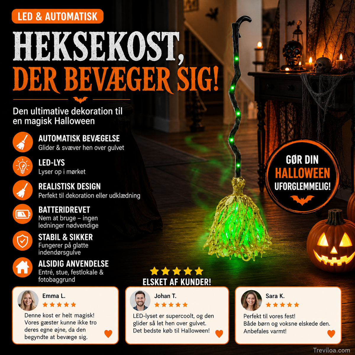 Elektrisk heksekost som Halloween-dekoration