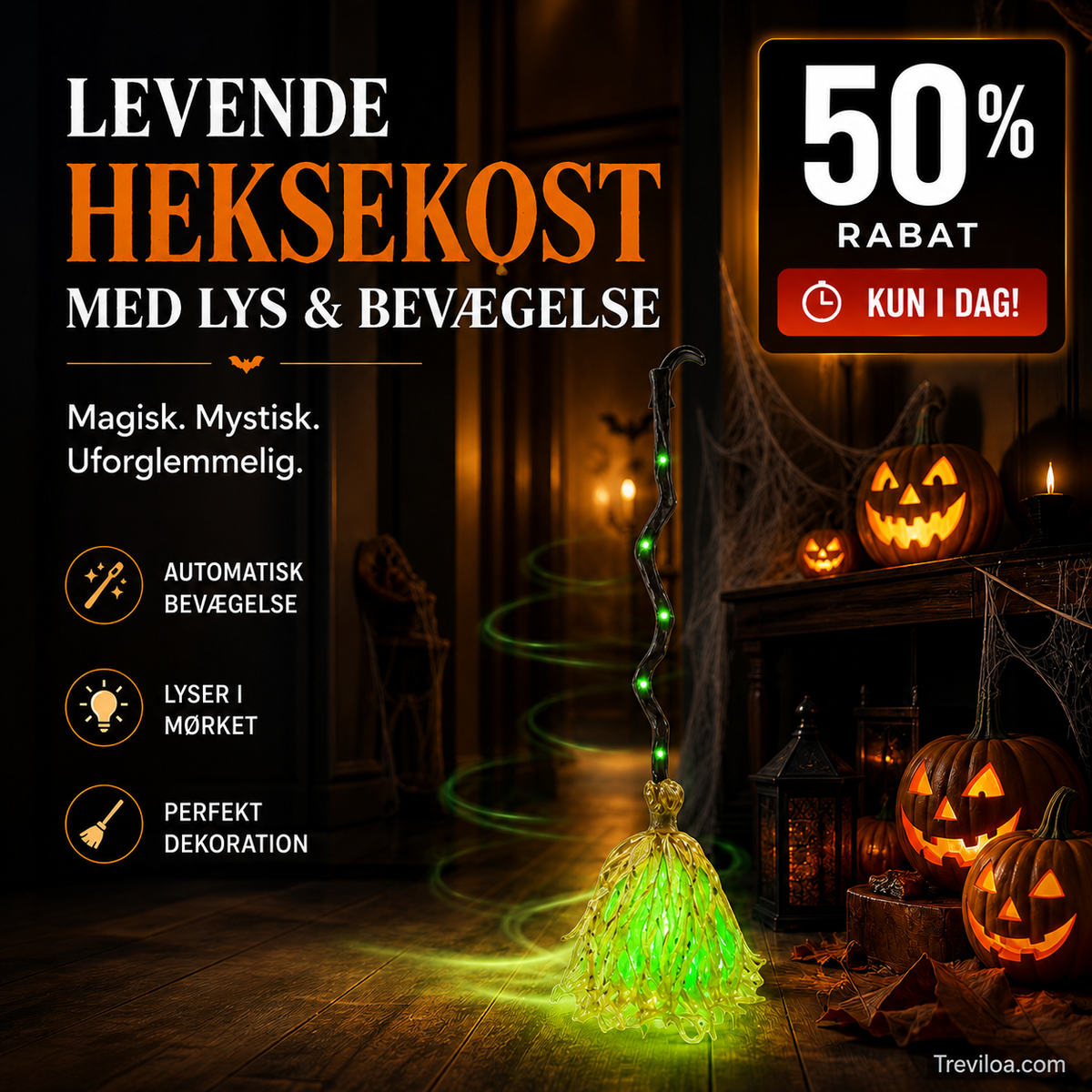 Elektrisk heksekost som Halloween-dekoration