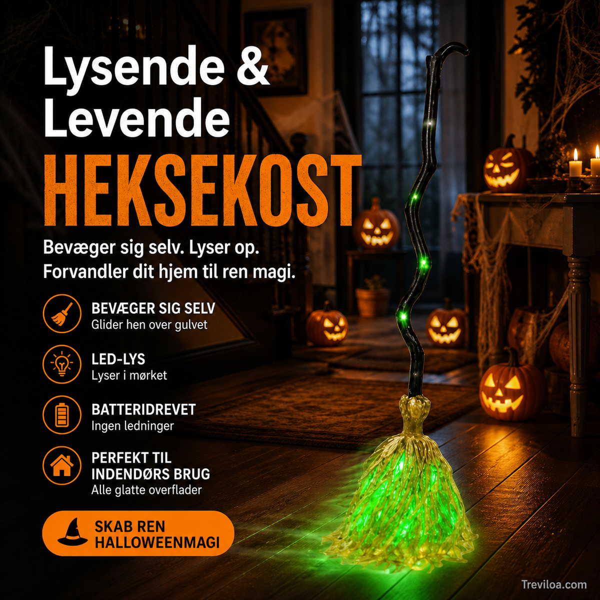 Elektrisk heksekost som Halloween-dekoration