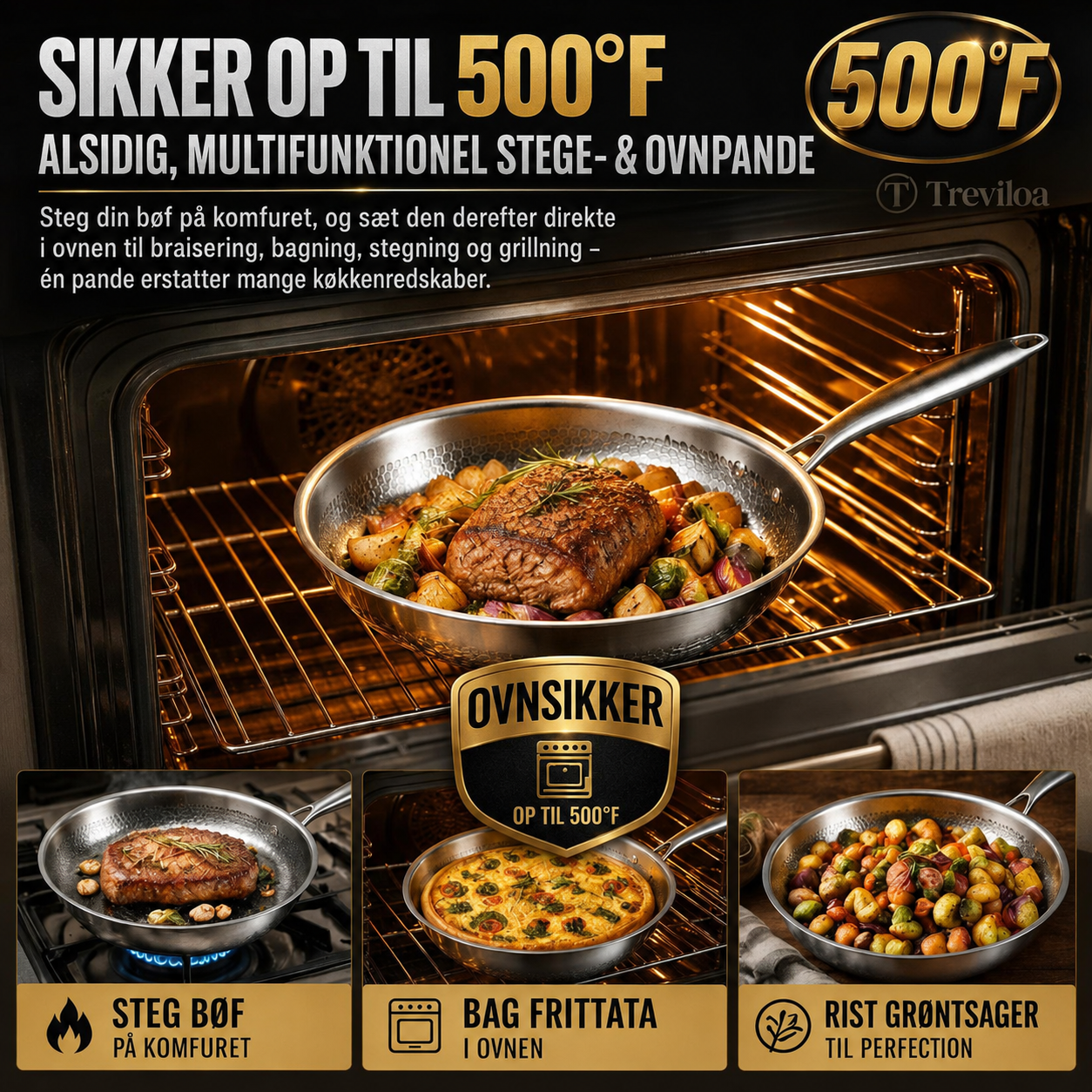 Håndhamret stegepande i ren titanlegering uden belægning med non-stick-effekt