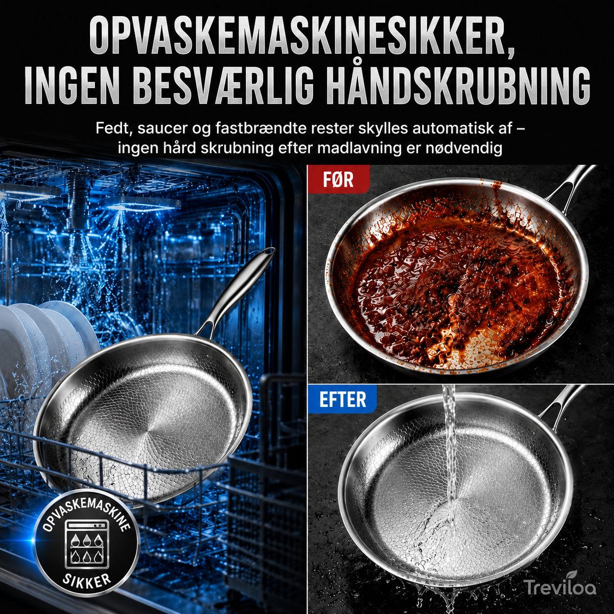 Håndhamret stegepande i ren titanlegering uden belægning med non-stick-effekt