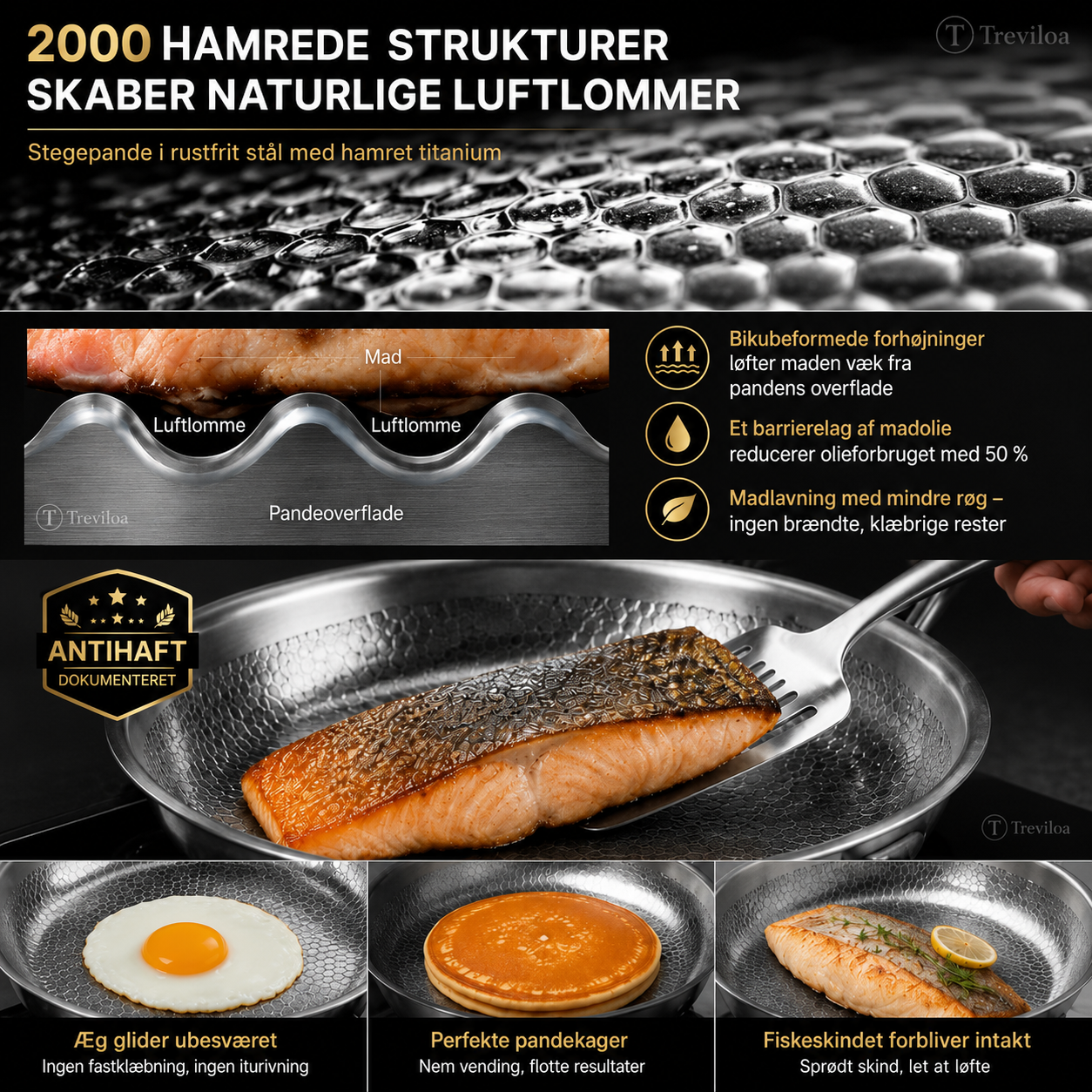 Håndhamret stegepande i ren titanlegering uden belægning med non-stick-effekt