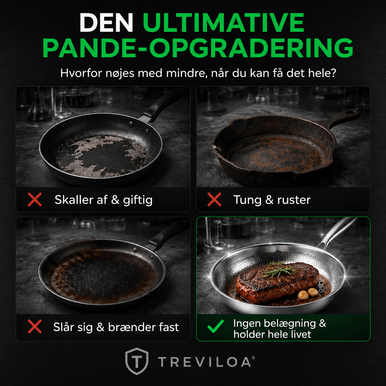 Håndhamret stegepande i ren titanlegering uden belægning med non-stick-effekt