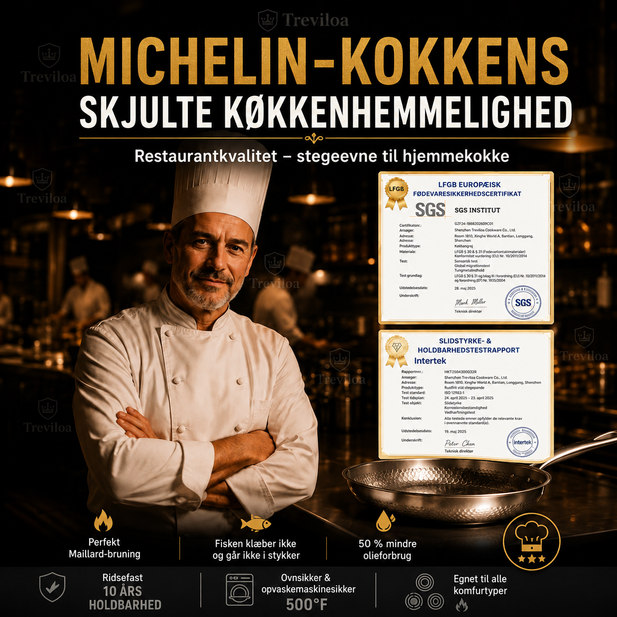 Håndhamret stegepande i ren titanlegering uden belægning med non-stick-effekt