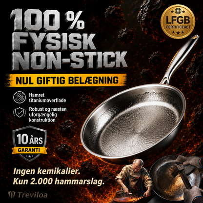 Håndhamret stegepande i ren titanlegering uden belægning med non-stick-effekt