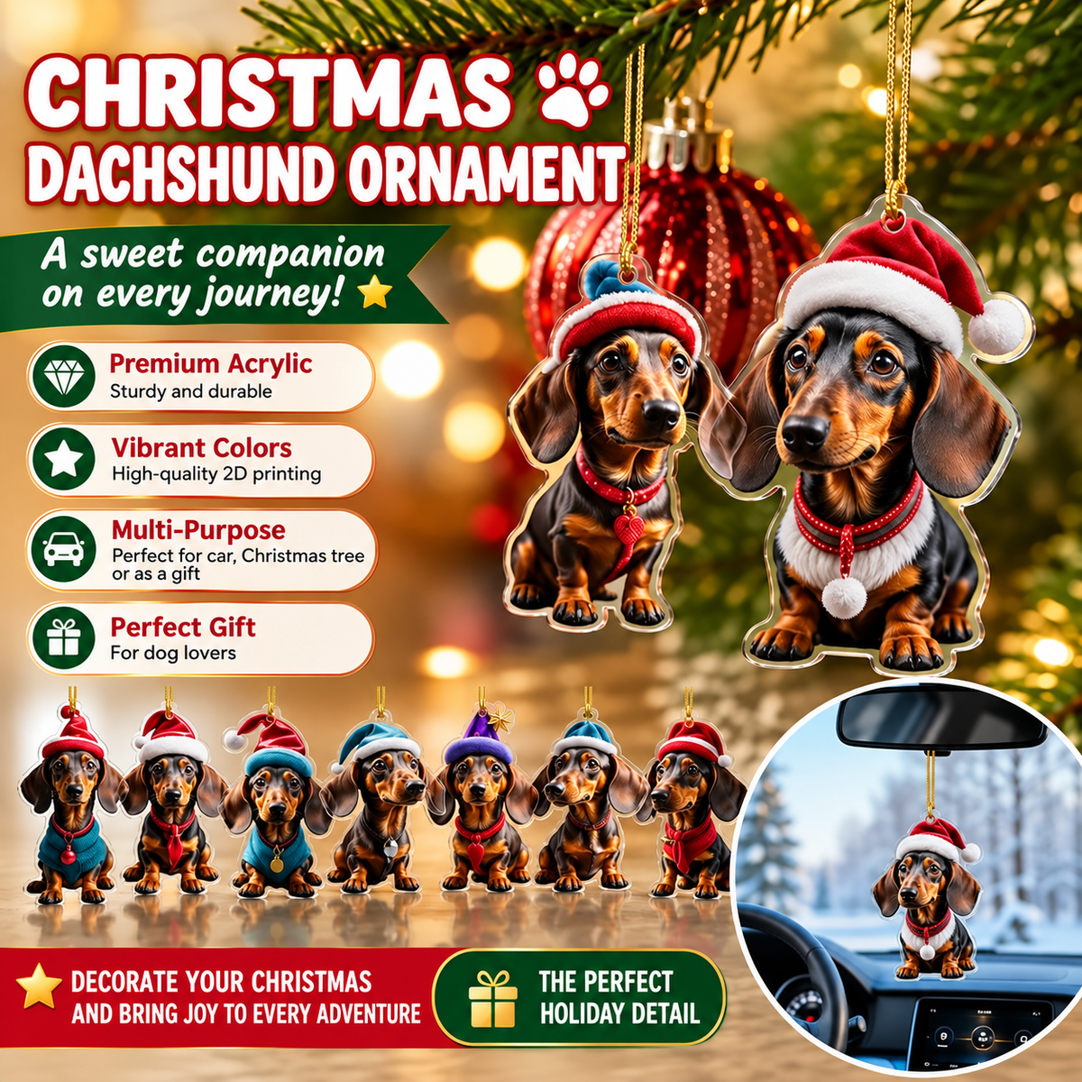 Sjovt juleophæng med gravhund til bilen