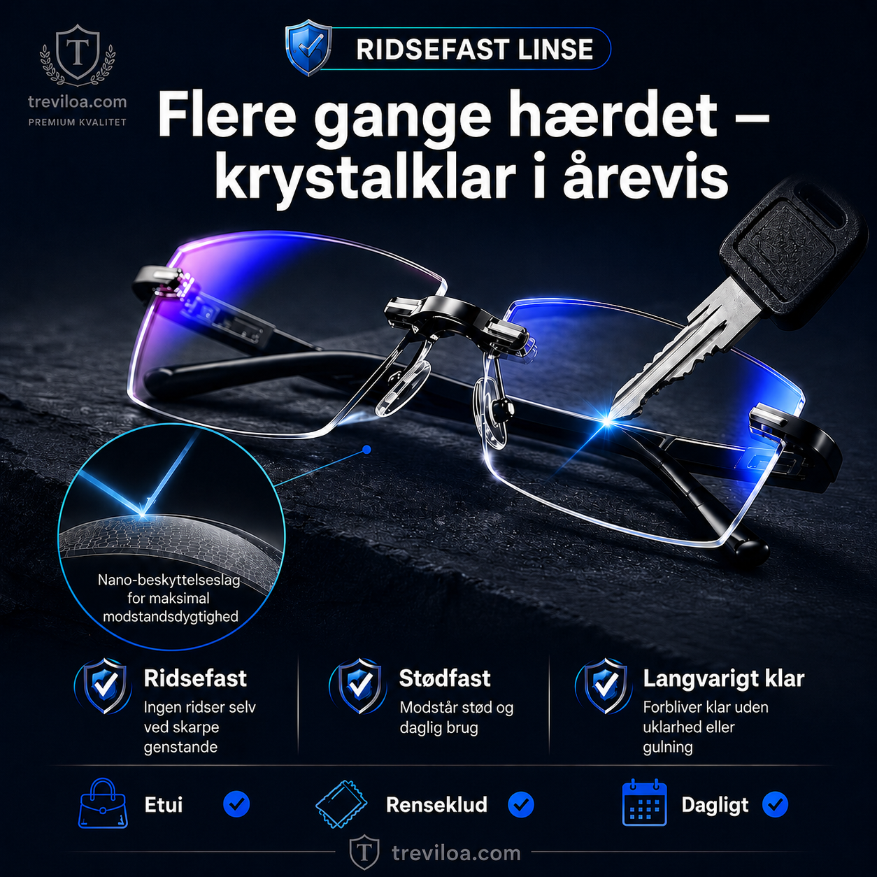 Rammeløse, ultralette læsebriller med diamantslibning